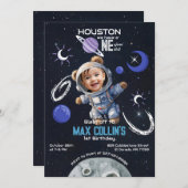 Outer Space 1e verjaardag uitnodiging met foto (Voorkant / Achterkant)