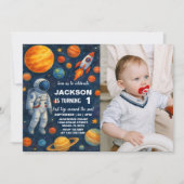 Outer Space 1st Birthday Invitation met foto Kaart (Voorkant)
