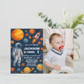 Outer Space 1st Birthday Invitation met foto Kaart (Staand voorkant)