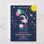 Outer Space 1st Birthday Party Astronaut Rocket Kaart (Voorkant)