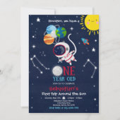 Outer Space 1st Birthday Party Astronaut Rocket Kaart (Voorkant)