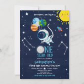 Outer Space 1st Birthday Party Astronaut Rocket Kaart (Voorkant)
