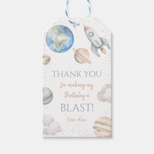 Outer Space 1st Birthday Planet Bedankt Cadeaulabel (Voorkant)