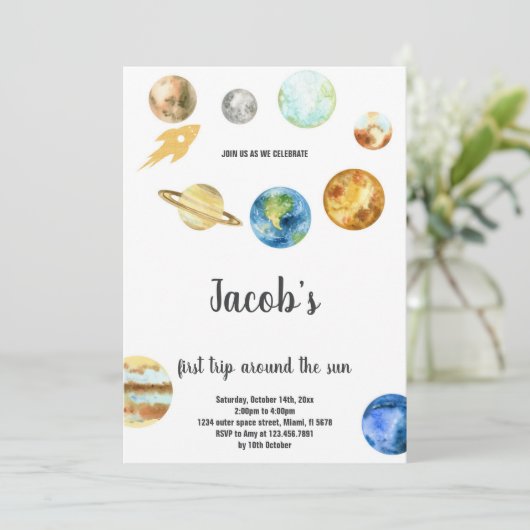 Outer Space 1st Birthday Theme Kaart (Staand voorkant)