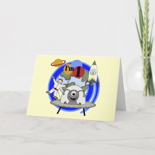 Outer Space 1st Verjaardag T-shirts en geschenken Kaart (Voorkant)