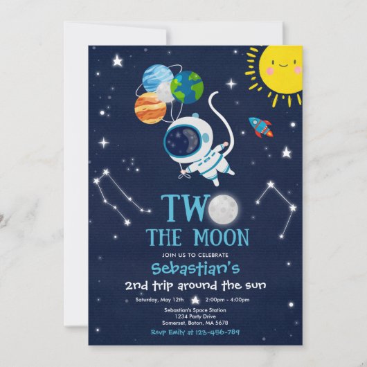 Outer Space 2e verjaardag party astronaut raket in Kaart (Voorkant)