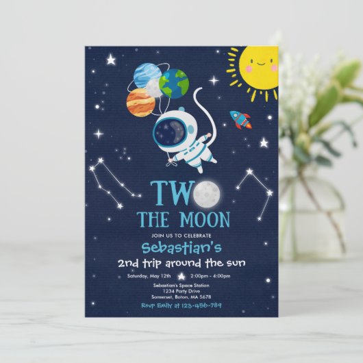 Outer Space 2e verjaardag party astronaut raket in Kaart (Staand voorkant)