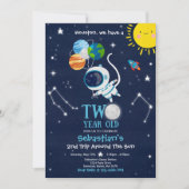 Outer Space 2nd Birthday Party Astronaut Rocket Kaart (Voorkant)