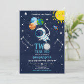 Outer Space 2nd Birthday Party Astronaut Rocket Kaart (Staand voorkant)