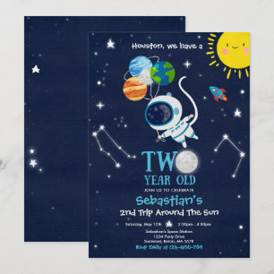 Outer Space 2nd Birthday Party Astronaut Rocket Kaart