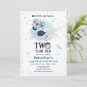 Outer Space 2nd Birthday Party Astronaut Rocket Kaart (Staand voorkant)