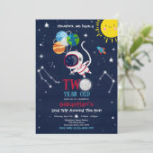 Outer Space 2nd Birthday Party Astronaut Rocket Kaart (Staand voorkant)