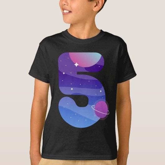 Outer Space 5 jaar oude 5e verjaardag planeten T-shirt (Voorkant)