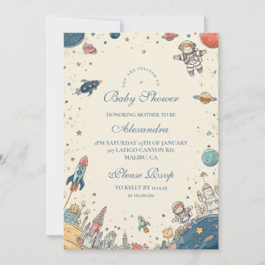 Outer Space Adventure Baby shower Kaart (Voorkant)