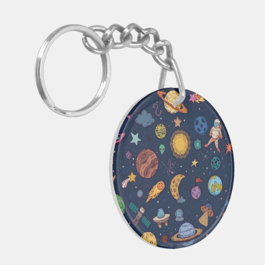 Outer Space Adventure – Leuke dubbelzijdige Sleutelhanger (Voorkant Links)