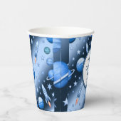 Outer Space Adventure Rocket en Planet Blue Papieren Bekers (Rechts)