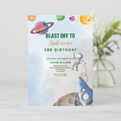 Outer Space Adventure verjaardagsuitnodiging Kaart (Staand voorkant)