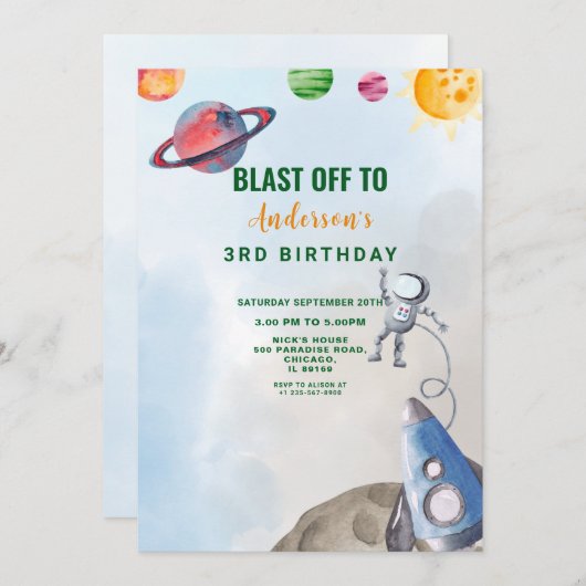 Outer Space Adventure verjaardagsuitnodiging Kaart (Voorkant / Achterkant)