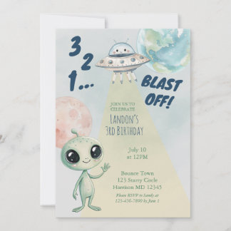 Outer space Alien Boys Third Birthday Kaart