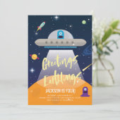 Outer Space Alien Verjaardag Uitnodiging (Staand voorkant)