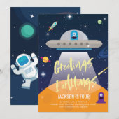 Outer Space Alien Verjaardag Uitnodiging (Voorkant / Achterkant)