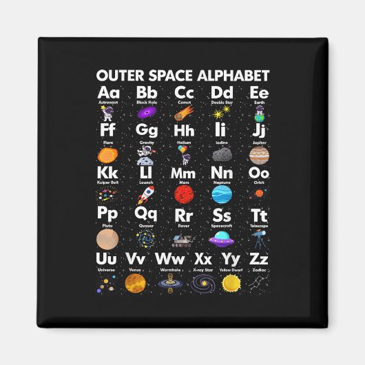 Outer Space Alphabet Astronomy Science Teacher Kin Magneet (Voorkant)