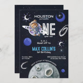 Outer Space Astronaut 1st Birthday Invitation Kaart (Voorkant / Achterkant)