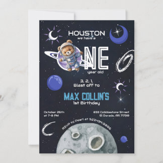 Outer Space Astronaut 1st Birthday Invitation Kaart