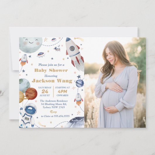 Outer Space Astronaut Baby shower Party Foto Kaart (Voorkant)