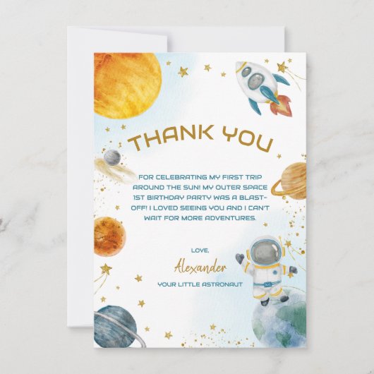 Outer Space Astronaut Birthday Party Bedankkaart (Voorkant)