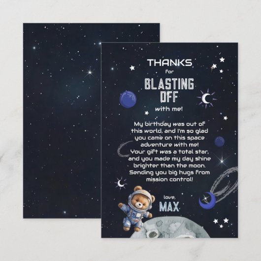 Outer Space Astronaut Birthday Thank You Card Bedankkaart (Voorkant / Achterkant)