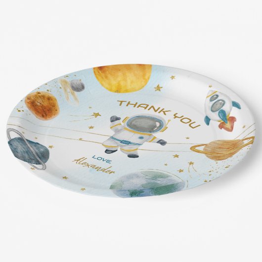 Outer Space Astronaut Birthday Thank You Papieren Bordje (Gekanteld)