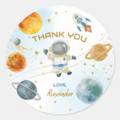 Outer Space Astronaut Birthday Thank You Ronde Sticker (Voorkant)