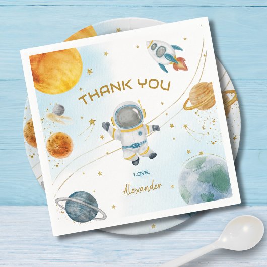 Outer Space Astronaut Birthday Thank You Servet