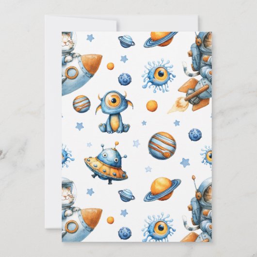 Outer Space Astronaut Cat Blast Off 1st Birthday Kaart (Achterkant)
