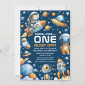 Outer Space Astronaut Cat Blast Off 1st Birthday Kaart (Voorkant)