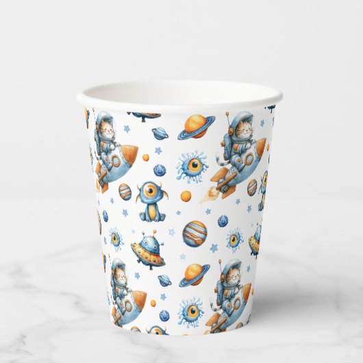 Outer Space Astronaut Cat Festive Galaxy Pattern Papieren Bekers (Voorkant)