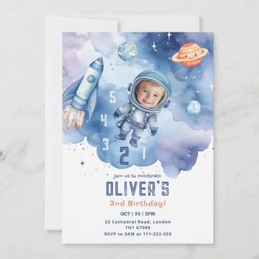 Outer Space Astronaut countdown 2e verjaardag Foto Kaart (Voorkant)