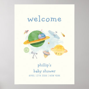 Outer Space Astronaut Jongen Baby Shower Welkom Poster