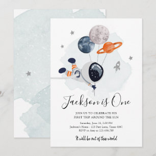 Outer Space Astronaut Oranje Boy First Birthday Kaart