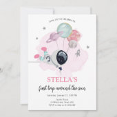 Outer Space Astronaut Oranje meisje Eerste verjaar Kaart (Voorkant)