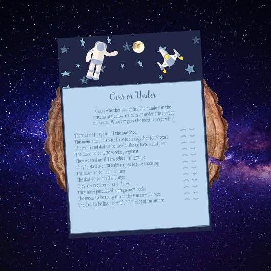Outer Space Astronaut Over of Under Baby Game Kaart