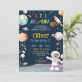 Outer Space Astronaut Planets Foto Verjaardag Kaart (Staand voorkant)