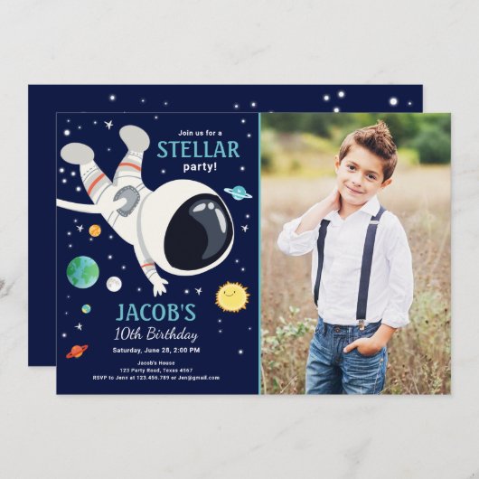 Outer Space Astronaut Planets Galaxy Boy Verjaarda Kaart (Voorkant / Achterkant)