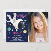 Outer Space Astronaut Planets Galaxy Girl Verjaard Kaart (Voorkant)
