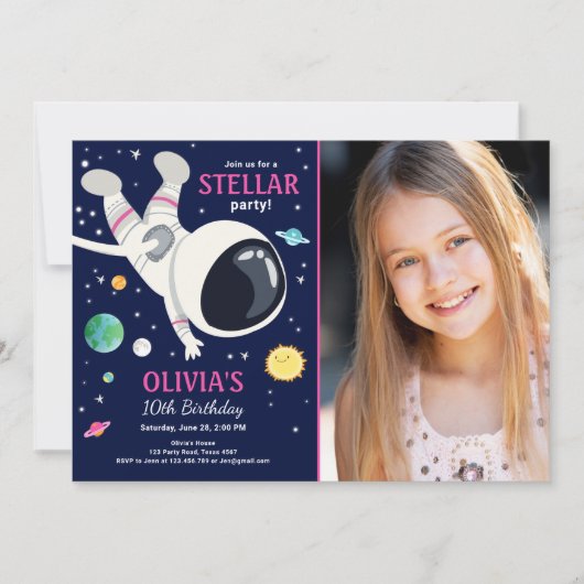 Outer Space Astronaut Planets Galaxy Girl Verjaard Kaart (Voorkant)
