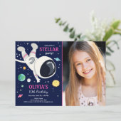 Outer Space Astronaut Planets Galaxy Girl Verjaard Kaart (Staand voorkant)