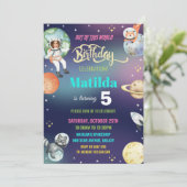 Outer Space Astronaut Planets Meisje Verjaardagsfo Kaart (Staand voorkant)