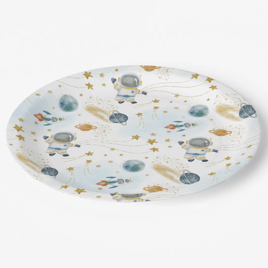 Outer Space Astronaut Stars Pattern Papieren Bordje (Gekanteld)