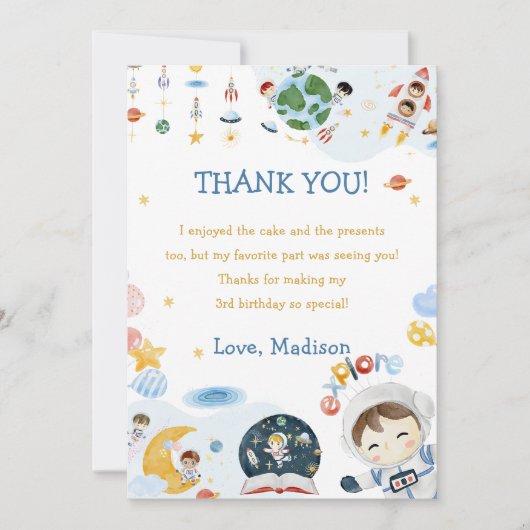 Outer Space Astronaut Verjaardag Dank je kaart (Voorkant)